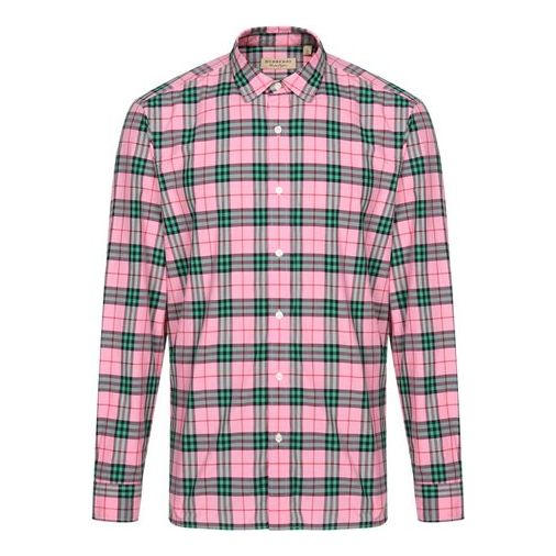 Men's Burberry Plaid Button Long Sleeves Shirt Pink 40712281