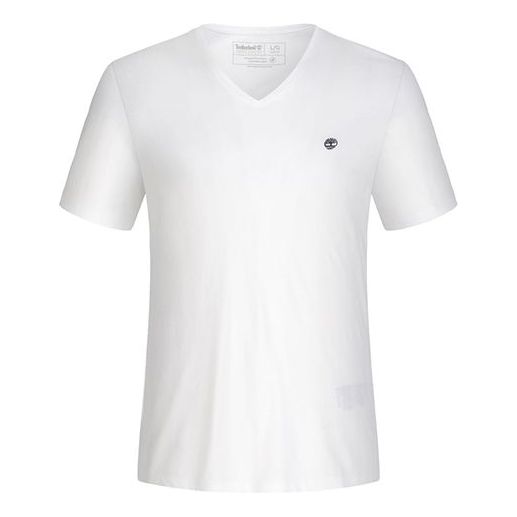 Men's Timberland Embroidered Logo V neck Short Sleeve White A2B6N100 ...