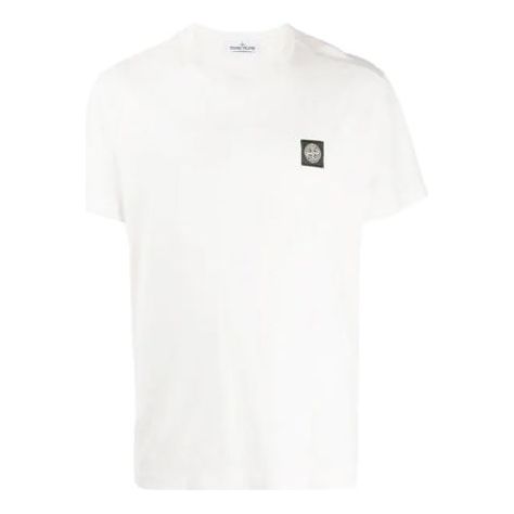 Men's STONE ISLAND Garment Dyed Patch Logo Tee Chest logo Short Sleeve White 721524113-V0093
